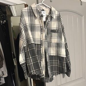 Black and White Plaid Button-Up Shirt